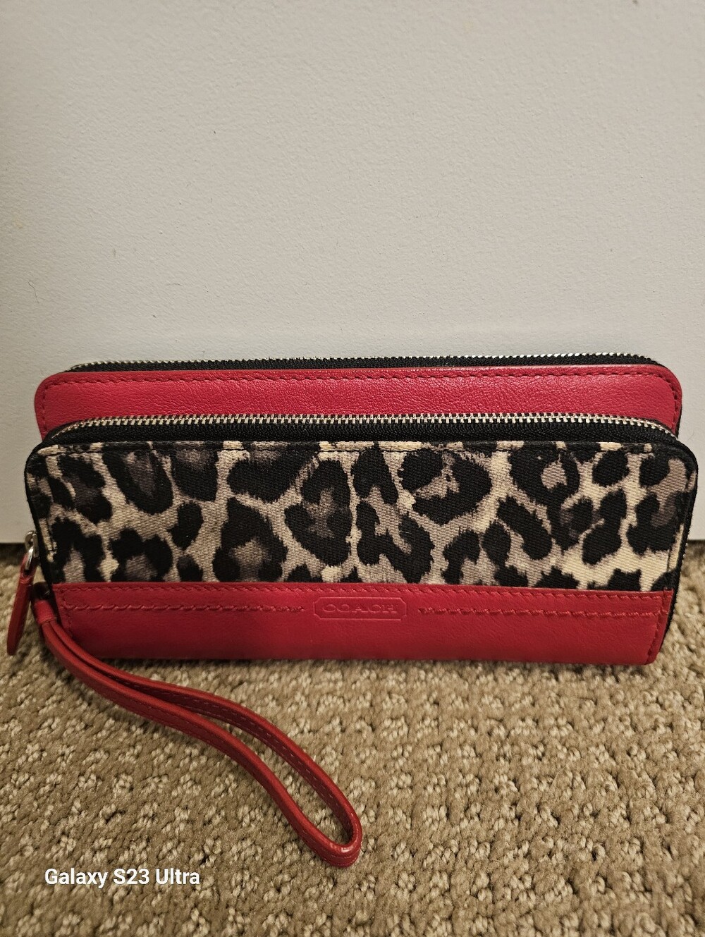 Coach Ocelot Red Leopard Accordion Zip Wallet